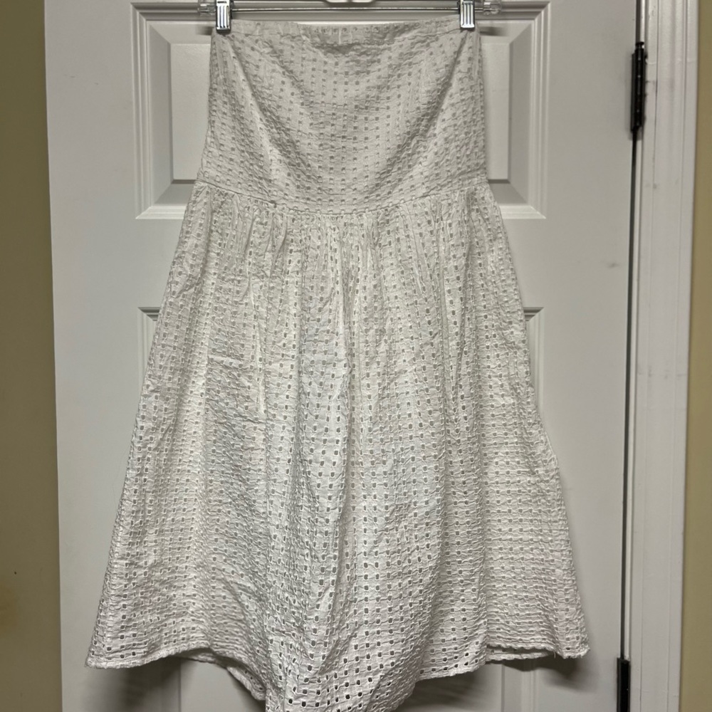 White eyelet strapless summer dress